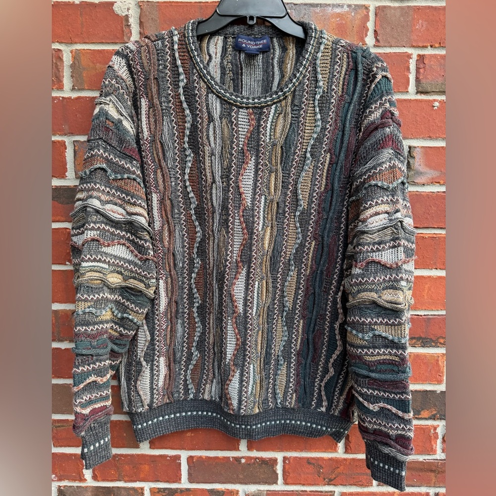 Vintage 90’s Roundtree & Yorke Coogi Style Textured Multicolor 2XL Sweater M6